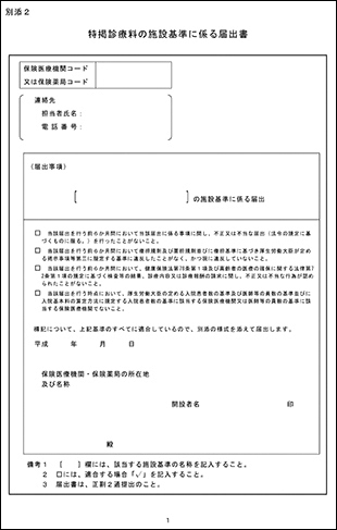 特掲診療科の施設基準に係る届出書